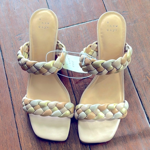 a new day Shoes - Multi Colored Braided Strap Heel Sandals